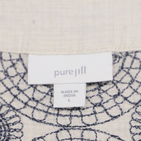 J.JILL PureJill Geo Embroidered Kimono-Style Cardigan Jacket Cotton Size L - Picture 6 of 7